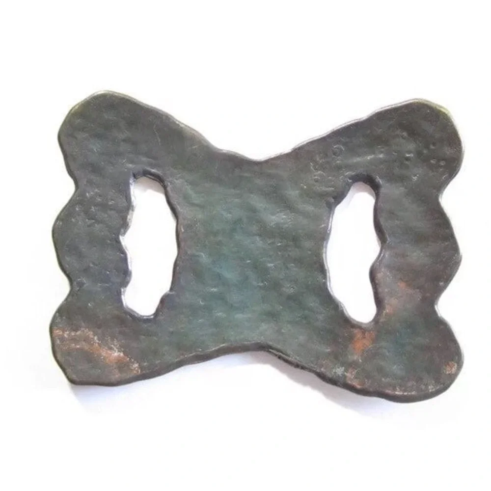 Vintage Brutalist Hammered Brass Belt Buckle Artisan‎ Wavy Organic Statement